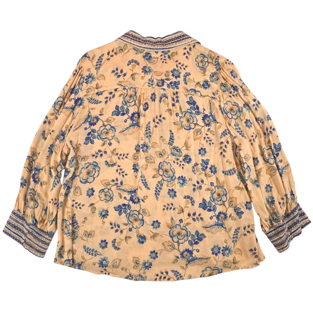 Floral Bohemiam Flowy Peasant Blouse Button Front Pintuck Top Rayon Women XL - Picture 9 of 13